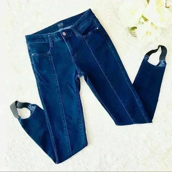RARE ANA Pinstripe Stirrup “90’s Style” High Rise Skinny Denim Pants Size 4 - Picture 2 of 12
